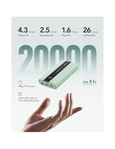 Banco de Energía VRURC 20000mAh Carga Rápida USB C Verde