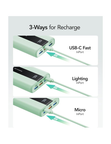 Banco de Energía VRURC 20000mAh Carga Rápida USB C Verde