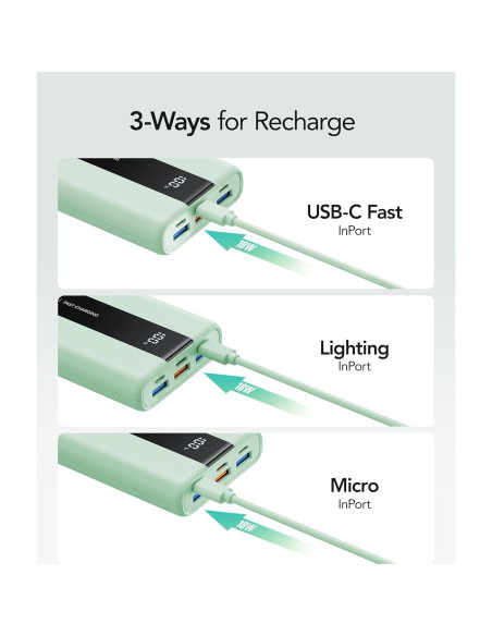 Banco de Energía VRURC 20000mAh Carga Rápida USB C Verde