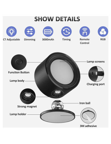 Luces de Pared LED Lightbiz 3 Pcs RGB Recargables 3000mAh