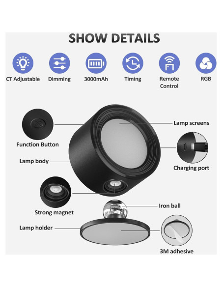 Luces de Pared LED Lightbiz 3 Pcs RGB Recargables 3000mAh