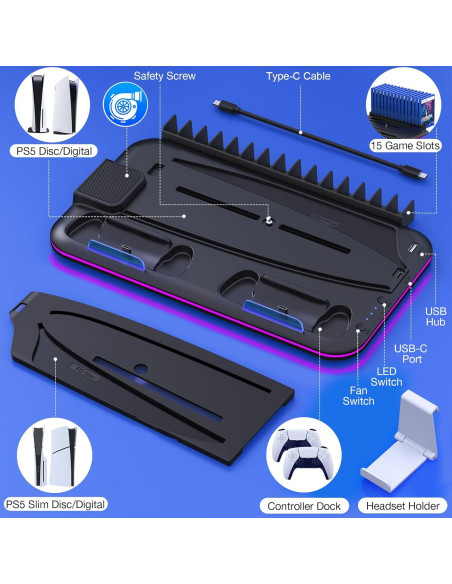 Soporte de Enfriamiento y Carga PS5 EUROA Slim/Digital