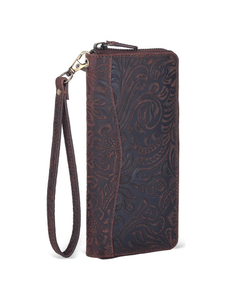 Billetera de Cuero Oak Leathers para Mujeres RFID Marrón