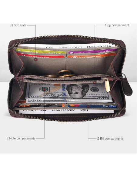 Billetera de Cuero Oak Leathers para Mujeres RFID Marrón