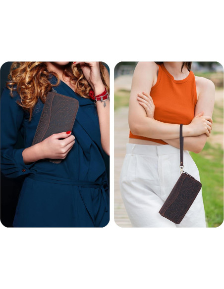 Billetera de Cuero Oak Leathers para Mujeres RFID Marrón