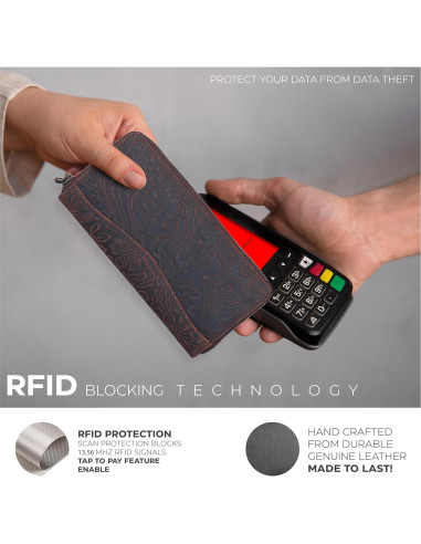 Billetera de Cuero Oak Leathers para Mujeres RFID Marrón