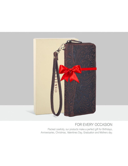 Billetera de Cuero Oak Leathers para Mujeres RFID Marrón