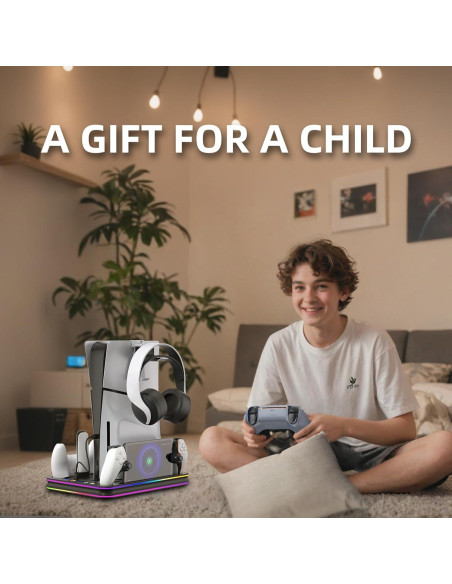 Dock de Carga y Enfriamiento PS5 OLYGIVE con RGB y Ventilador