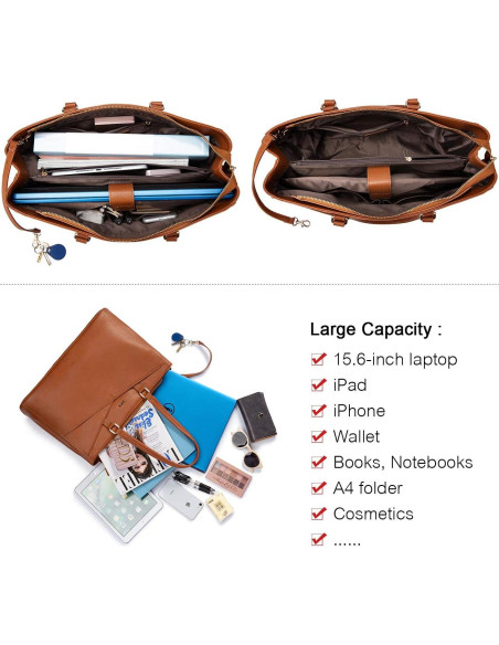 Bolsa Tote LOVEVOOK para Laptop 15.6" Marrón Impermeable