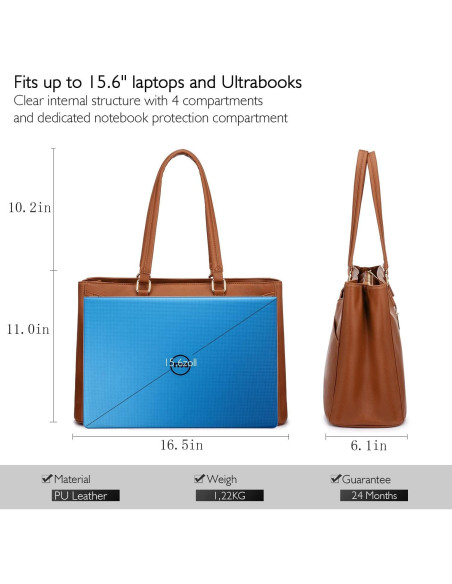 Bolsa Tote LOVEVOOK para Laptop 15.6" Marrón Impermeable