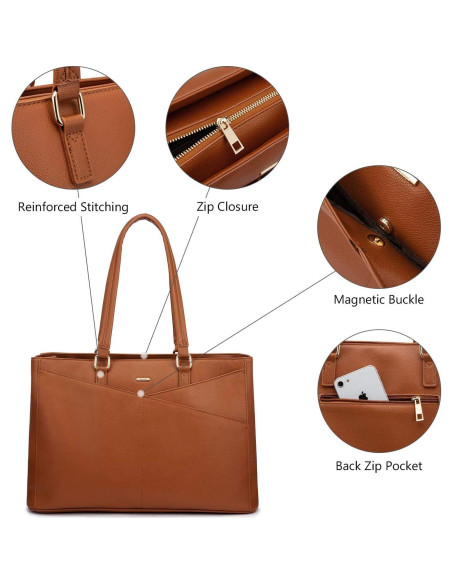 Bolsa Tote LOVEVOOK para Laptop 15.6" Marrón Impermeable