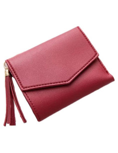 Billetera RFID Mujer Cuero PU Compacta 6 Tarjetas Rojo