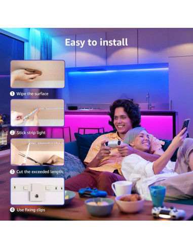 Tira LED Lepro 20m RGB 5050 con Control Remoto y Clips