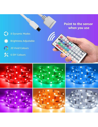 Tira LED Lepro 20m RGB 5050 con Control Remoto y Clips