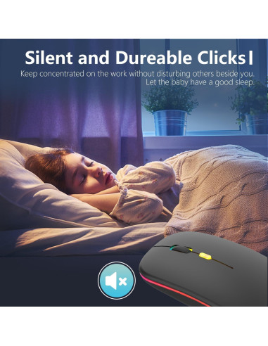 Mouse Inalámbrico Aotu LED Slim Silencioso 3 DPI Ajustables