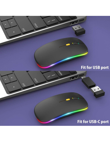 Mouse Inalámbrico Aotu LED Slim Silencioso 3 DPI Ajustables