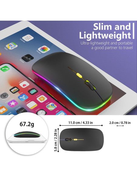 Mouse Inalámbrico Aotu LED Slim Silencioso 3 DPI Ajustables