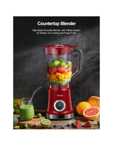 Licuadora Yabano Roja 1.36 kg Cuchilla Removible Alta Velocidad