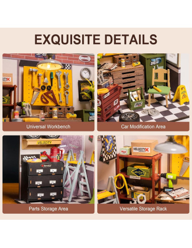 Kit Mini Taller de Garaje Robotime con LED 23.88x14.73cm