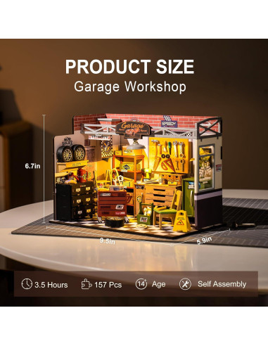 Kit Mini Taller de Garaje Robotime con LED 23.88x14.73cm