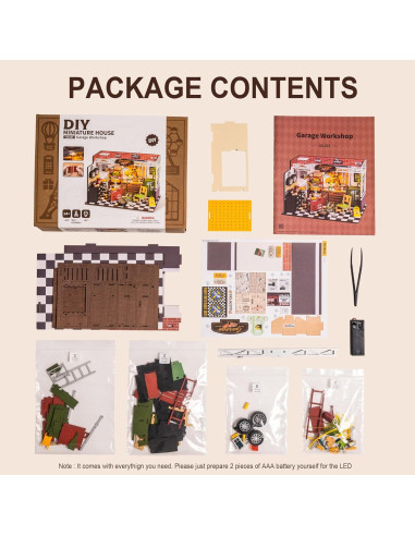 Kit Mini Taller de Garaje Robotime con LED 23.88x14.73cm