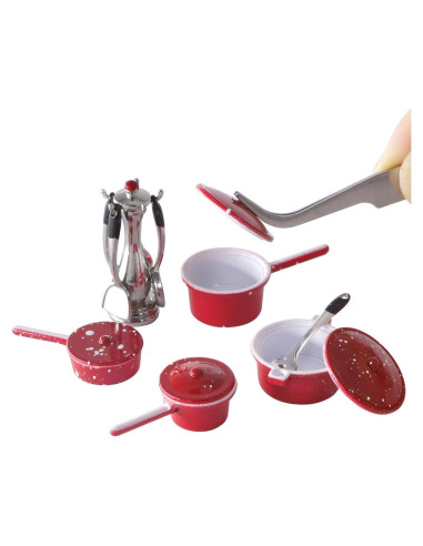 Juego de Cocina Miniatura iLAND 1:12 con Ollas y Sartenes