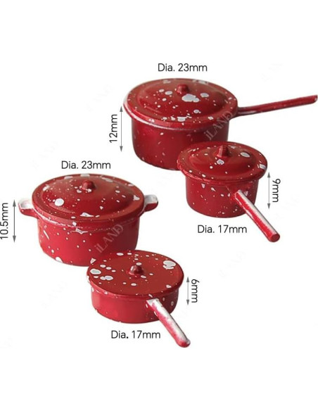 Juego de Cocina Miniatura iLAND 1:12 con Ollas y Sartenes