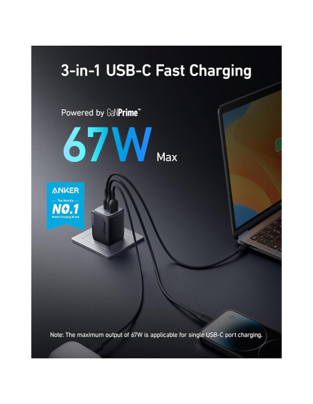 Cargador Anker Prime 67W USB-C 3 Puertos Carga Rápida