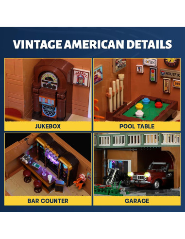 Set de Construcción FUNWHOLE Motel Vintage 1970 con Luces LED