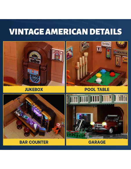 Set de Construcción FUNWHOLE Motel Vintage 1970 con Luces LED