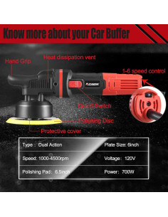 Pulidor de Coche AOBEN 6" 700W 6 Velocidades Multiusos 2