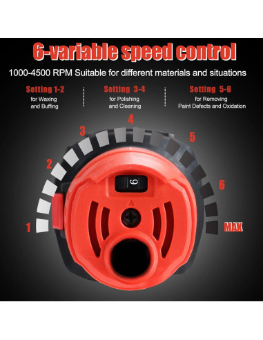 Pulidor de Coche AOBEN 6" 700W 6 Velocidades Multiusos