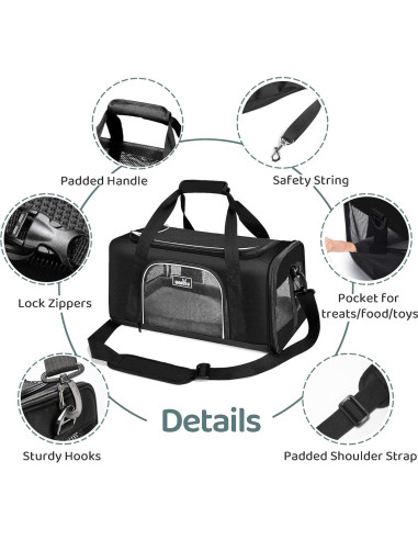 Transportín Wakytu para Gatos y Perros Pequeños Negro