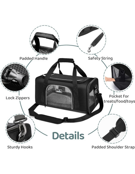 Transportín Wakytu para Gatos y Perros Pequeños Negro