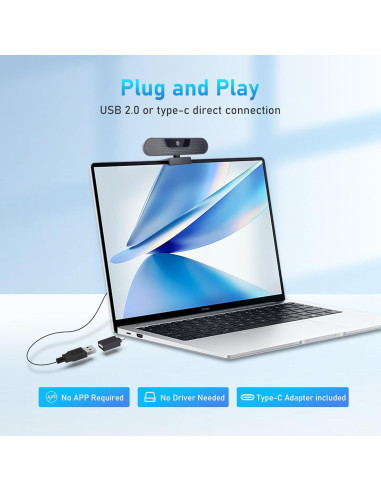 Cámara Web 4K VIZOLINK W8GS con 4 Micrófonos y Trípode