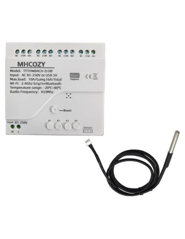 Controlador de Temperatura WiFi Tuya 4 Canales 10A con Sonda