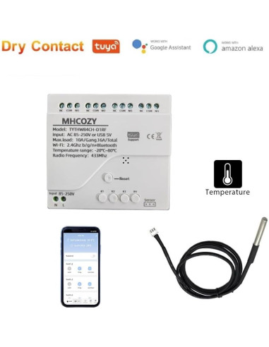 Controlador de Temperatura WiFi Tuya 4 Canales 10A con Sonda