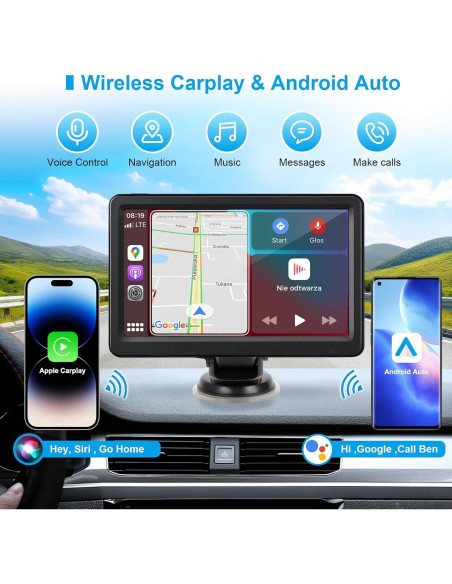 Pantalla Táctil HD 7" Carplay Android Auto Bluetooth