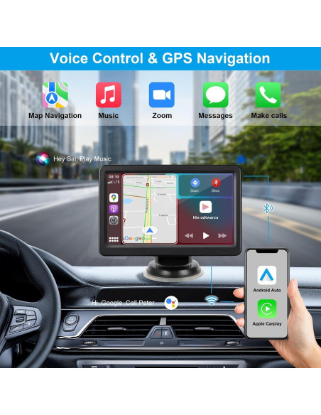 Pantalla Táctil HD 7" Carplay Android Auto Bluetooth
