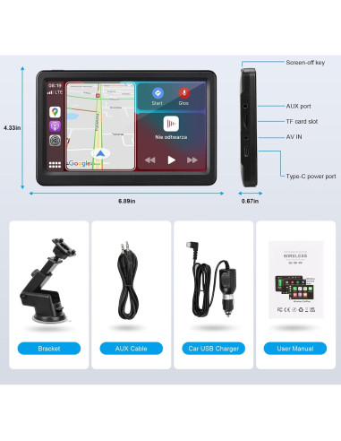 Pantalla Táctil HD 7" Carplay Android Auto Bluetooth