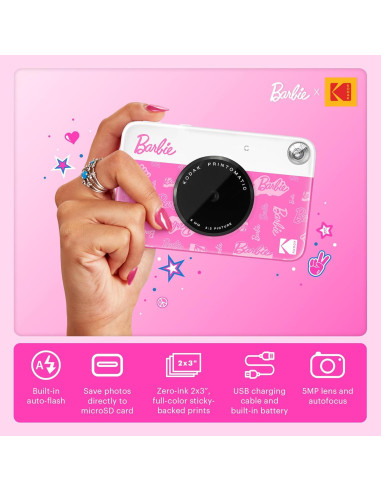 Cámara Digital Instantánea Kodak x Barbie 5MP Bundle Regalo