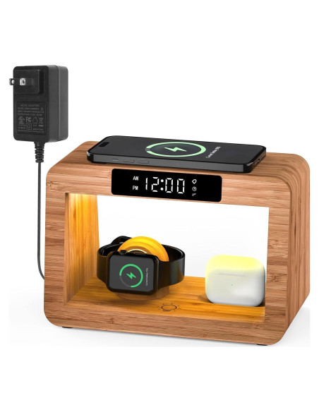 Estación de Carga Inalámbrica Qunfa 3 en 1 con Reloj