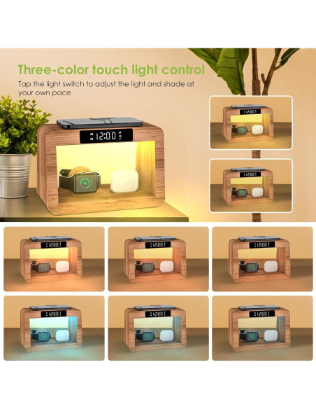 Estación de Carga Inalámbrica Qunfa 3 en 1 con Reloj