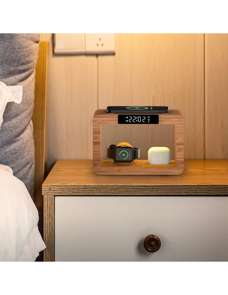 Estación de Carga Inalámbrica Qunfa 3 en 1 con Reloj