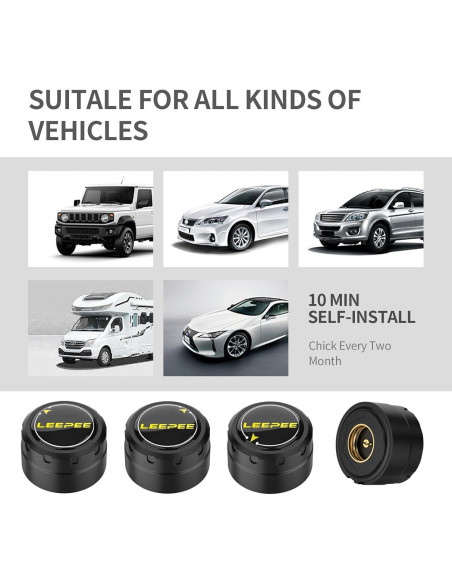 Sistema Monitoreo Neumáticos LEEPEE V101B, 4 Sensores TPMS