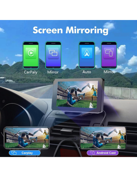 Hieha Pantalla Inalámbrica 7" Carplay y Android Auto