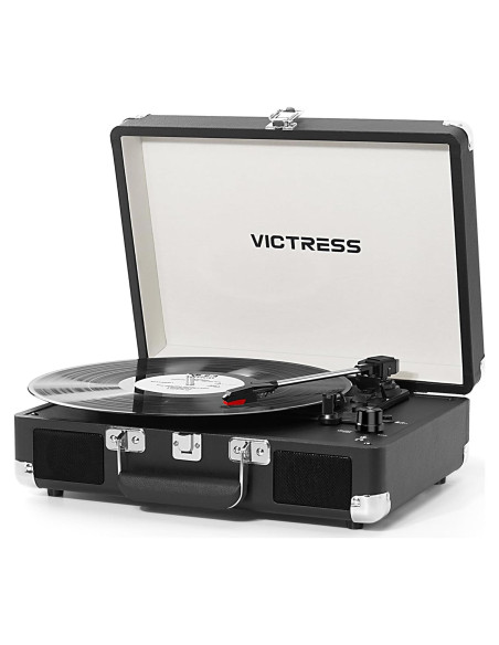 Reproductor de Vinilo VICTRESS TE-001F-BK Bluetooth 3 Velocidades