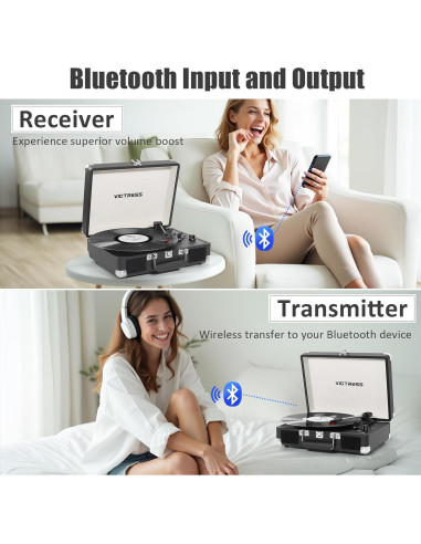 Reproductor de Vinilo VICTRESS TE-001F-BK Bluetooth 3 Velocidades