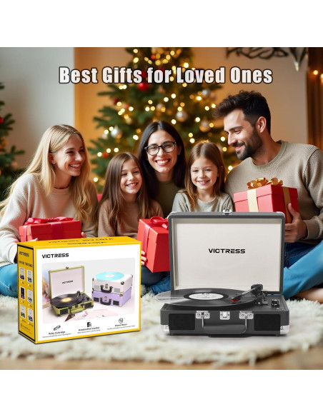 Reproductor de Vinilo VICTRESS TE-001F-BK Bluetooth 3 Velocidades