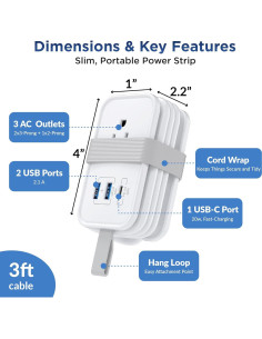 Regleta de Viaje Uncaged Ergonomics 3 Salidas AC 2 USB-C 2